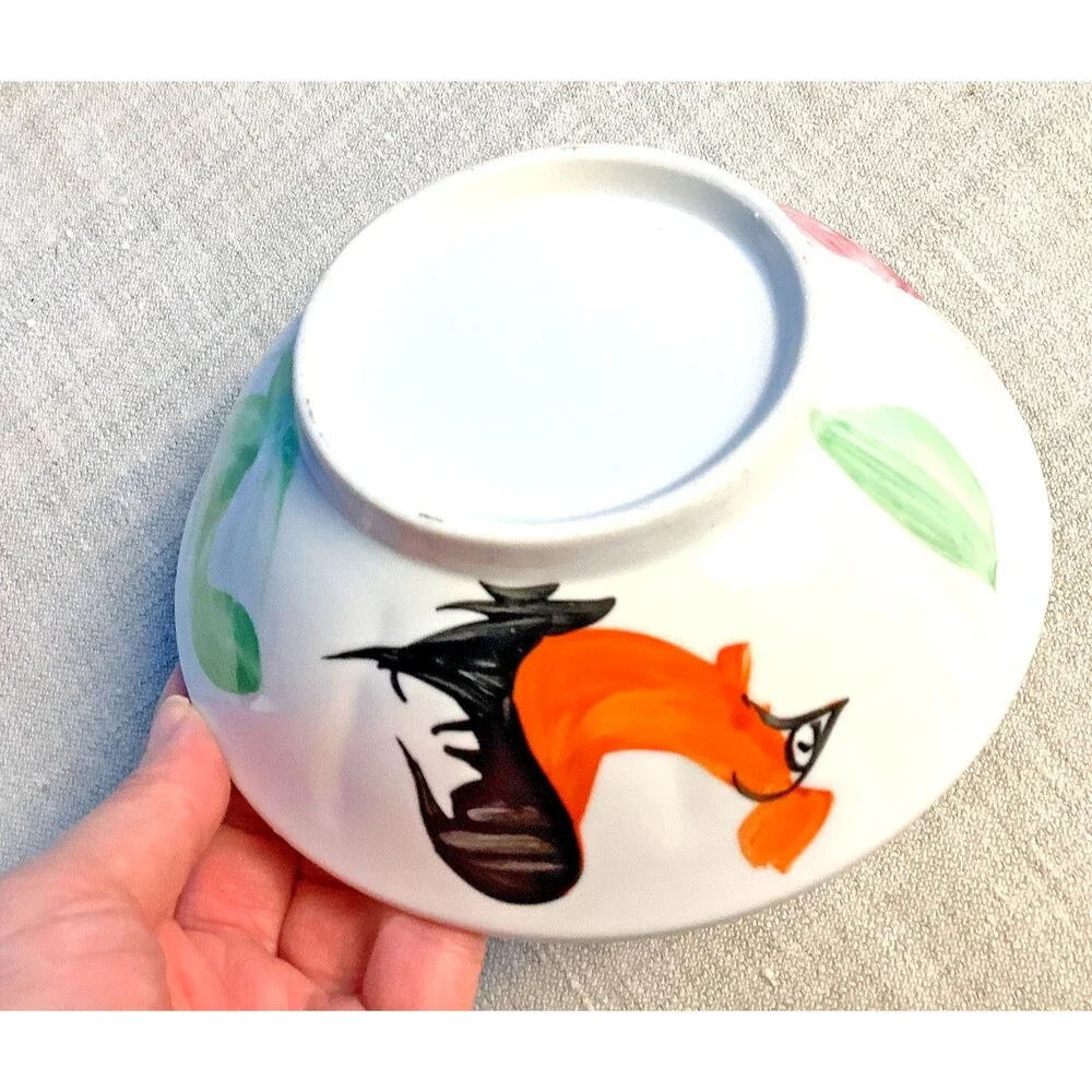 Vintage Handpainted Rooster Bowls Asian Ceramic Set of 2